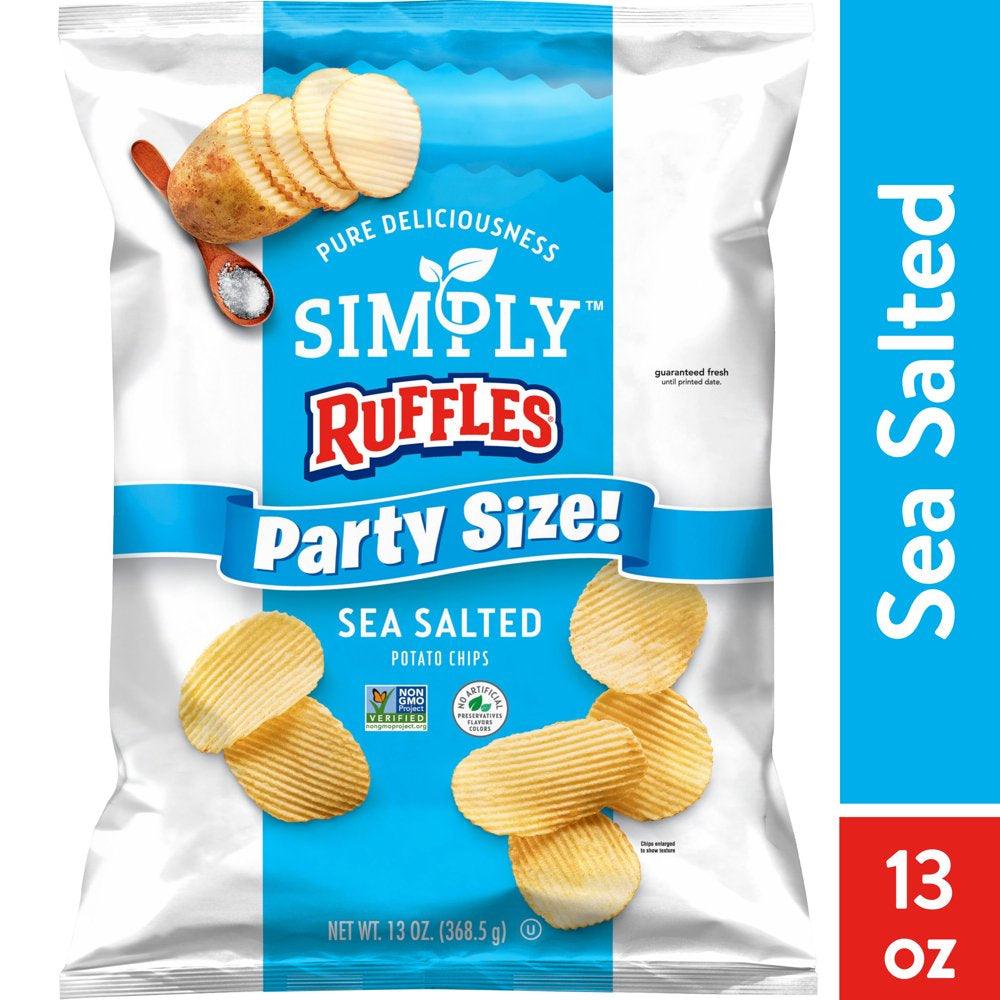 Simply Frito Lay Ruffles Potato Chips Sea Salt, Party Size, 13 Oz