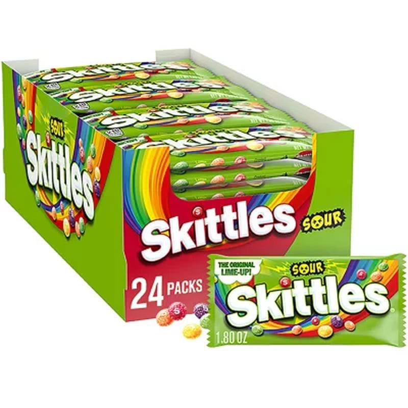 Skittles Sour Fruity Chewy Candy Full Size Bulk Pack (1.8 Oz., 24 Ct.)