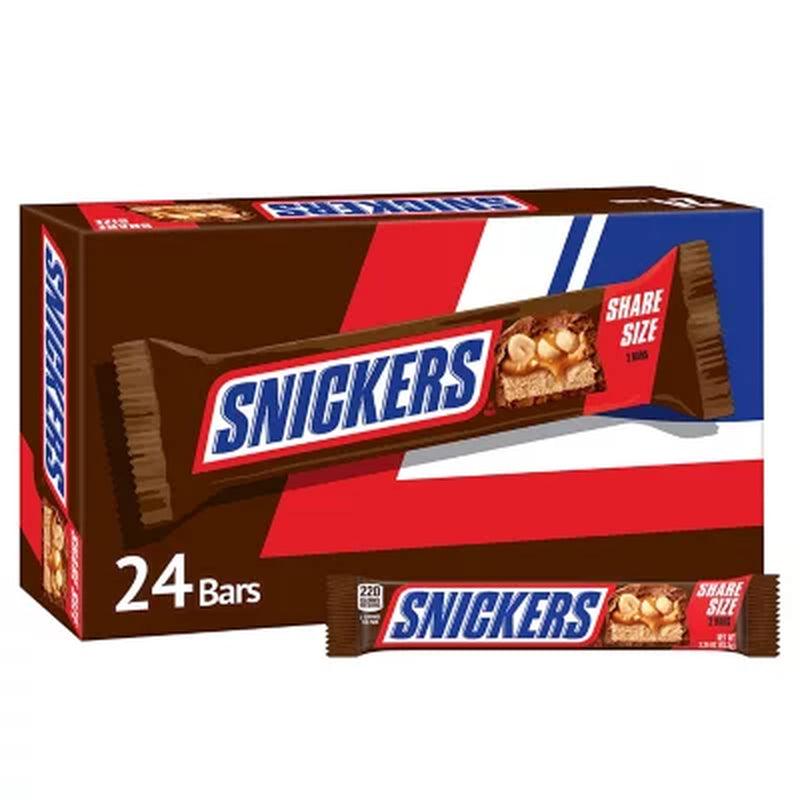 Snickers Chocolate Candy Bars Share Size Bulk Pack (3.29 Oz., 24 Ct.)