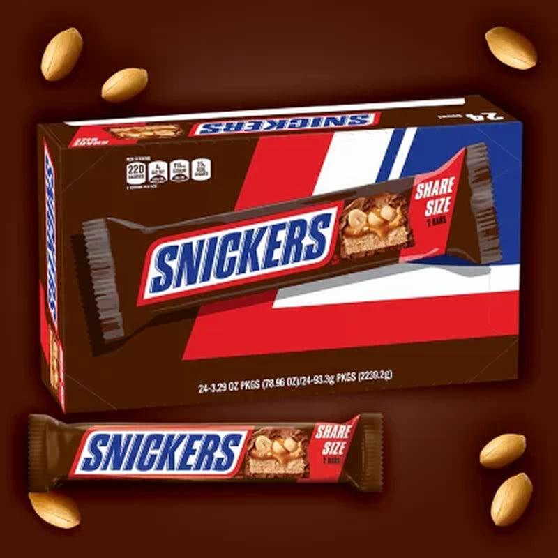 Snickers Chocolate Candy Bars Share Size Bulk Pack (3.29 Oz., 24 Ct.)