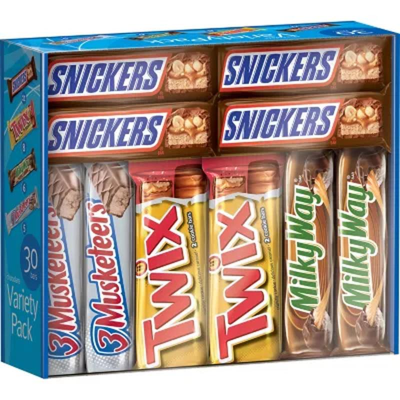 Snickers, Twix and More Assorted Chocolate Candy Bars Bulk Variety Pack (30 Ct.)