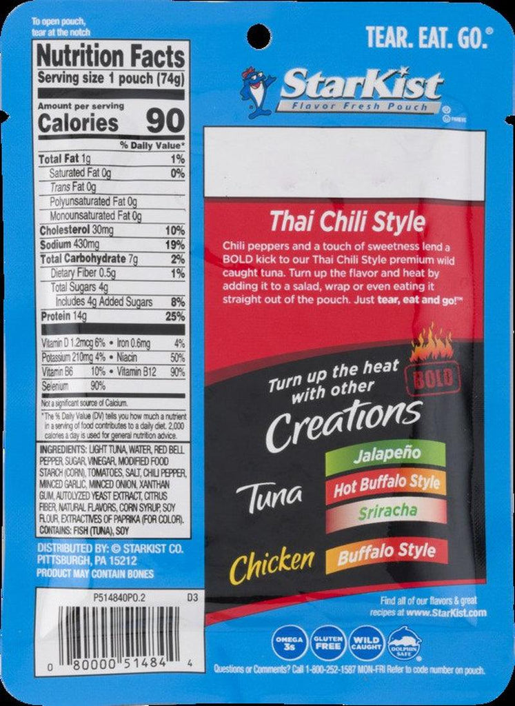 Starkist Tuna Creations BOLD Thai Chili Style Chunk Light Tuna, 2.6 Oz. Single Serve Pouch