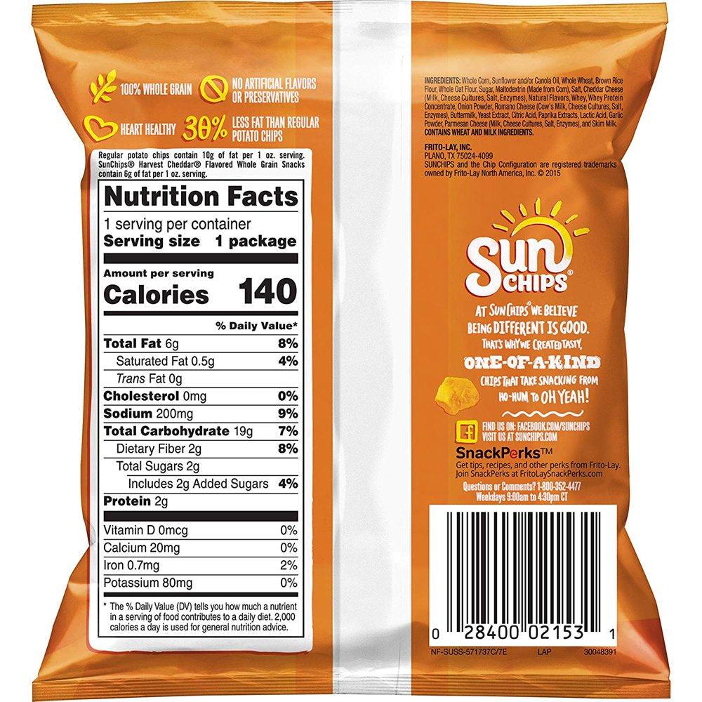 Sunchips Harvest Cheddar Flavored Whole Grain Snacks, 1 Oz Bags, 40 Count