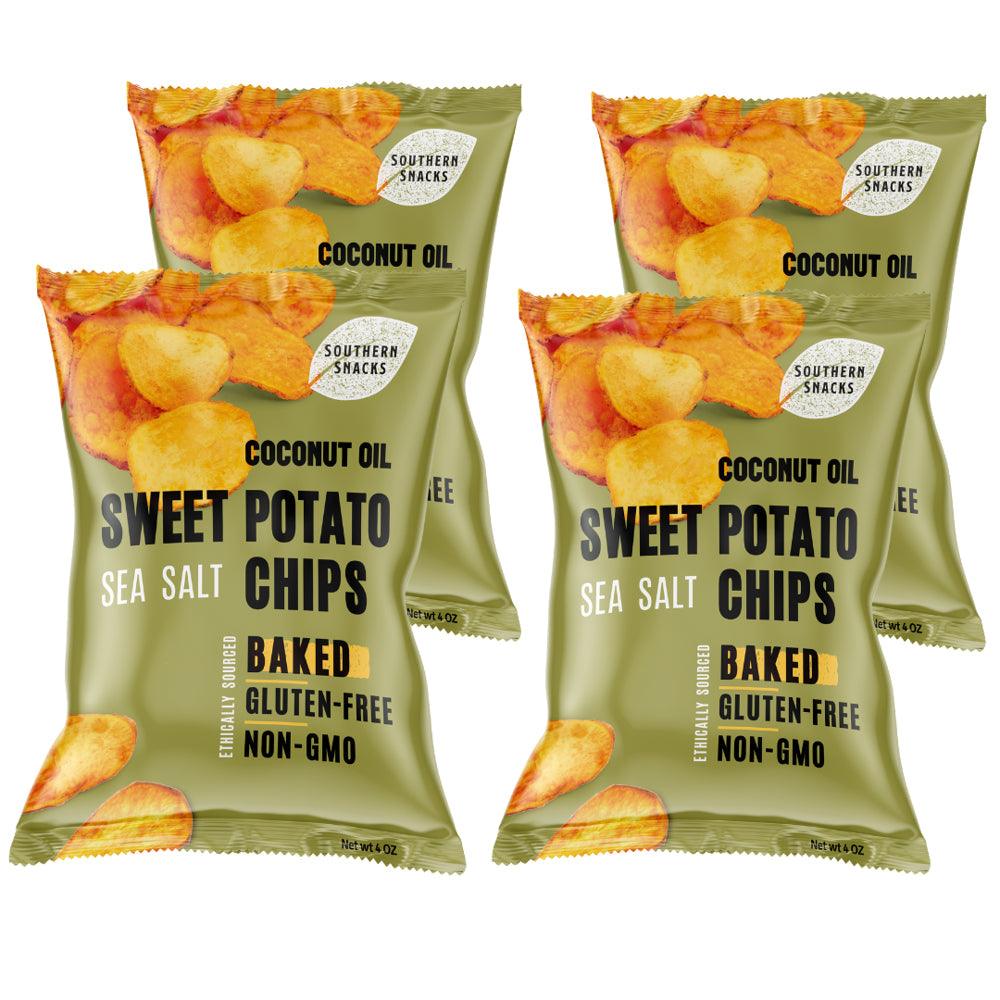 Sweet Potato Chips Gluten-Free Crisps Paleo Low Calorie Healthy Snacks No Added Sugar Free 4 Oz X 4 Pack - Sea Salt