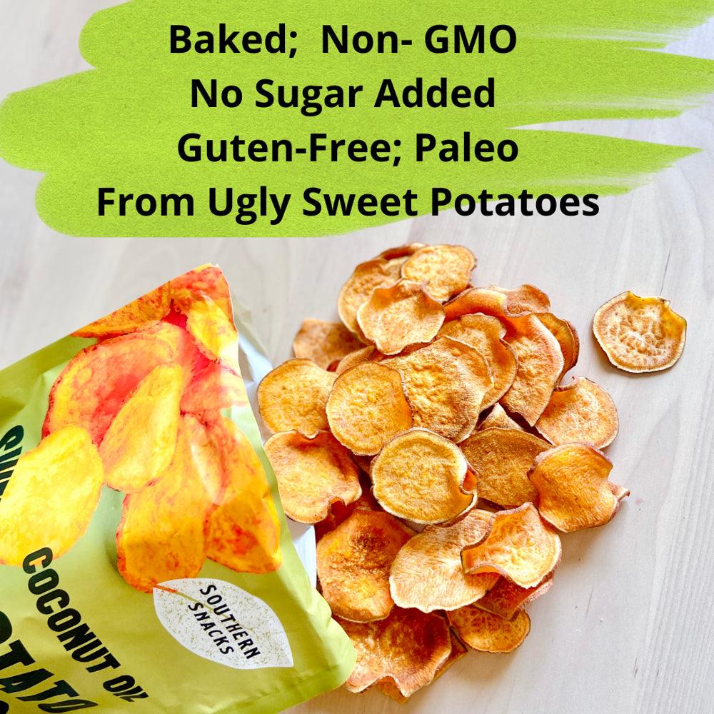 Sweet Potato Chips Gluten-Free Crisps Paleo Low Calorie Healthy Snacks No Added Sugar Free 4 Oz X 4 Pack - Sea Salt