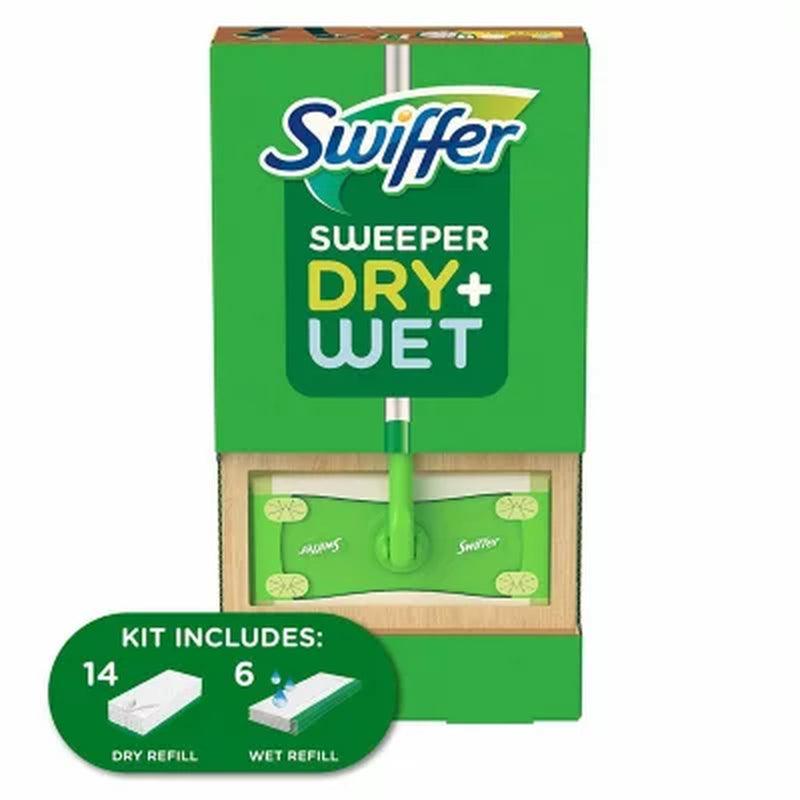 Swiffer Sweeper Dry + Wet Sweeping Kit (1 Sweeper, 14 Dry Cloths, 6 Wet Cloths)