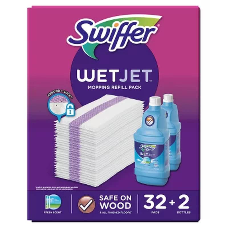 Swiffer Wetjet Mopping Refill Pack (2 Bottles of Cleaner + 32 Refill Pads)