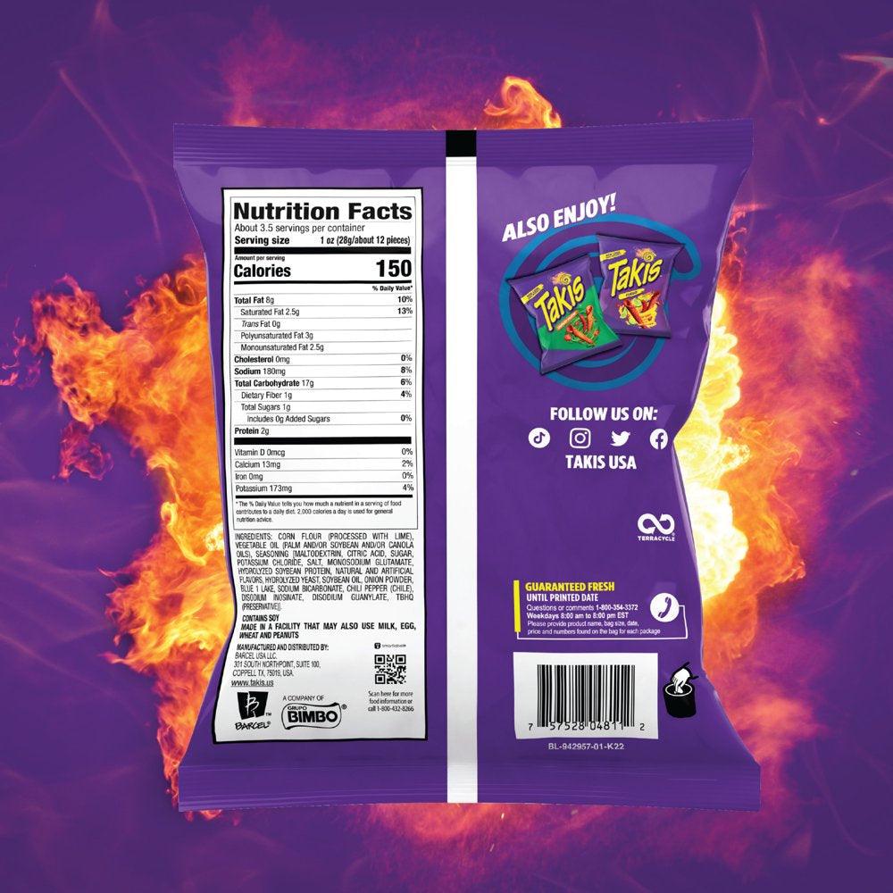 Takis Blue Heat Rolls 3.25 Oz Bag, Hot Chili Pepper Flavored Spicy Tortilla Chips