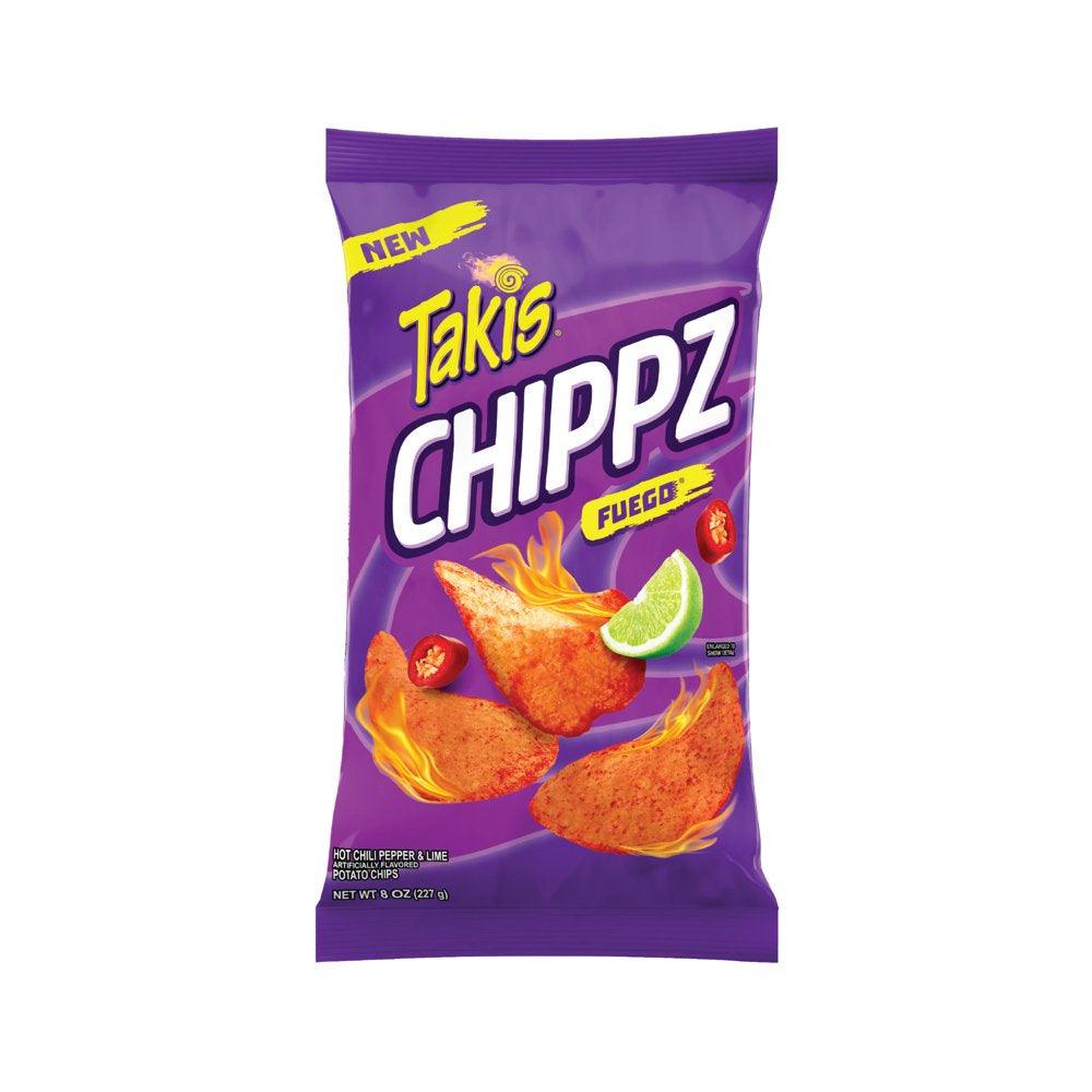 Takis Fuego Chippz 8 Oz Bag, Hot Chili Pepper & Lime Flavored Spicy Traditional Potato Chips