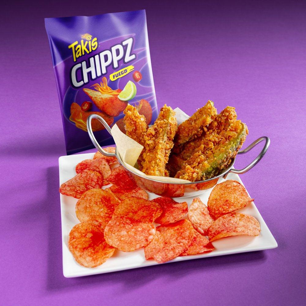 Takis Fuego Chippz 8 Oz Bag, Hot Chili Pepper & Lime Flavored Spicy Traditional Potato Chips