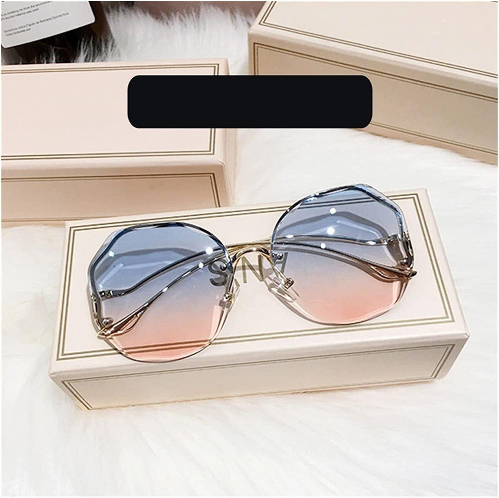 Tea Gradient Sunglasses Women Ocean Water Cut Trimmed Lens Metal Curved Temples Sun Glasses Female (Frame Color : Adult, Lenses Color : C2)