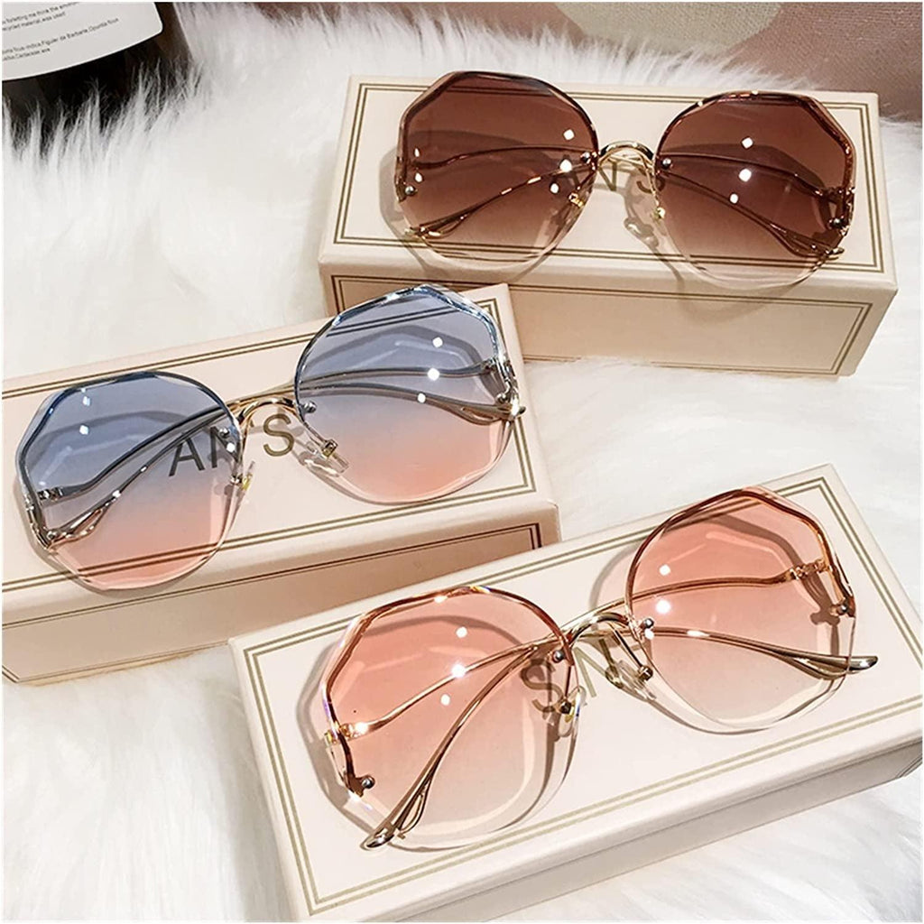 Tea Gradient Sunglasses Women Ocean Water Cut Trimmed Lens Metal Curved Temples Sun Glasses Female (Frame Color : Adult, Lenses Color : C2)