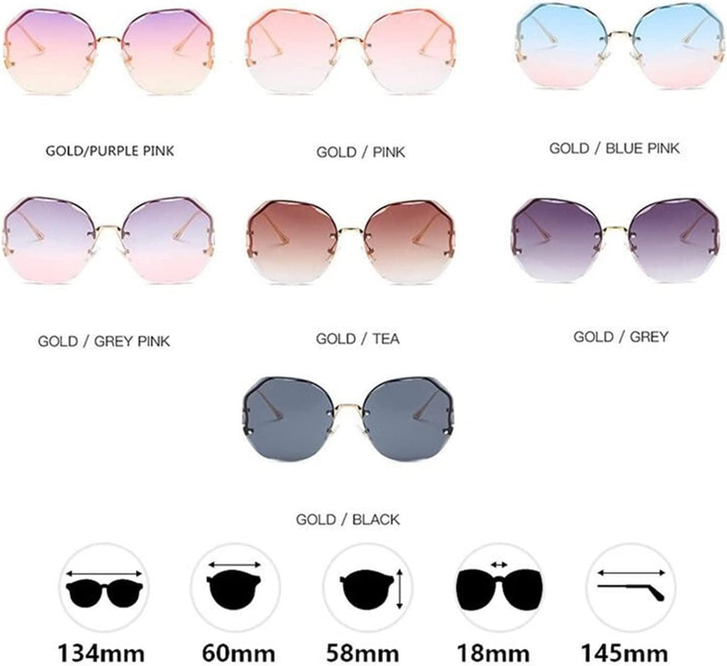 Tea Gradient Sunglasses Women Ocean Water Cut Trimmed Lens Metal Curved Temples Sun Glasses Female (Frame Color : Adult, Lenses Color : C2)