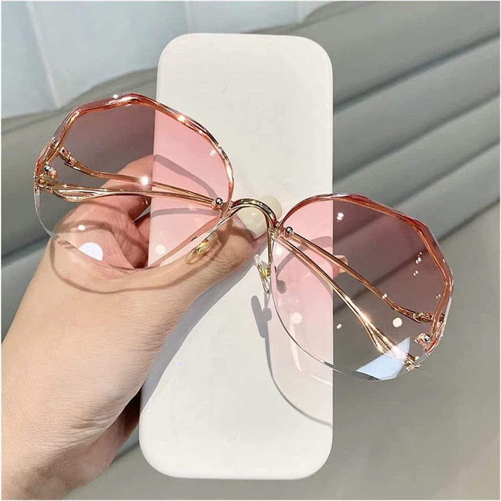 Tea Gradient Sunglasses Women Ocean Water Cut Trimmed Lens Metal Curved Temples Sun Glasses Female (Frame Color : Adult, Lenses Color : C2)