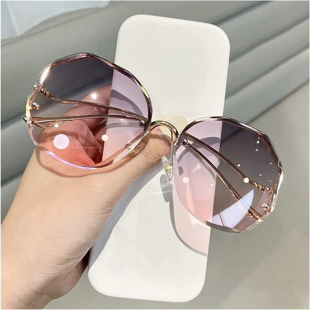 Tea Gradient Sunglasses Women Ocean Water Cut Trimmed Lens Metal Curved Temples Sun Glasses Female (Frame Color : Adult, Lenses Color : C2)