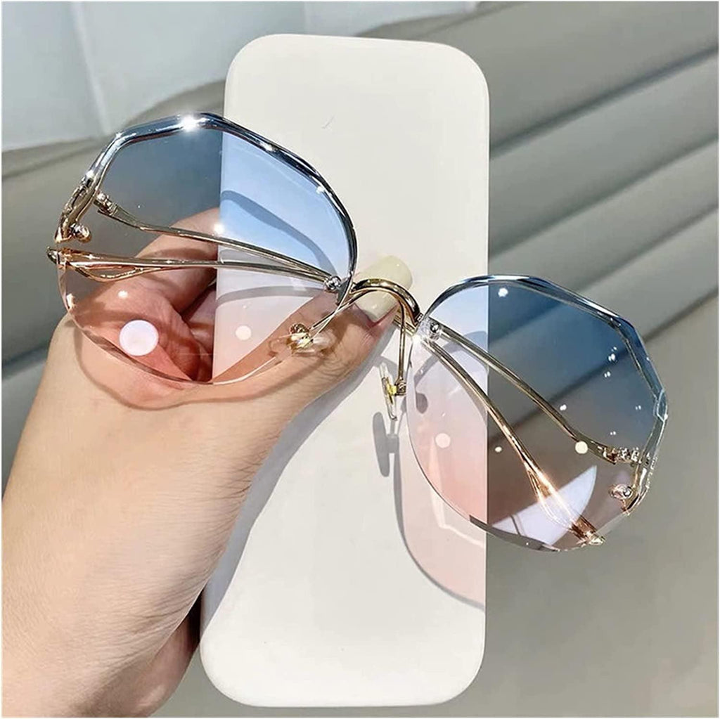 Tea Gradient Sunglasses Women Ocean Water Cut Trimmed Lens Metal Curved Temples Sun Glasses Female (Frame Color : Adult, Lenses Color : C2)