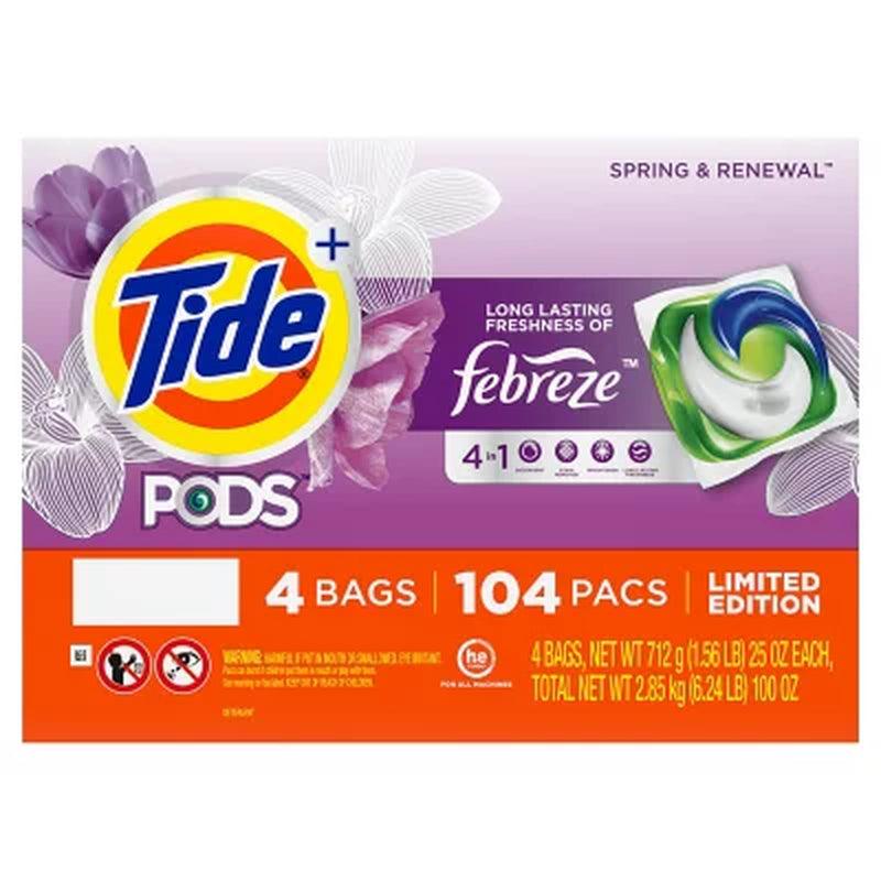 Tide PODS + Febreze Liquid Laundry Detergent Pacs, Spring & Renewal (104 Ct.)