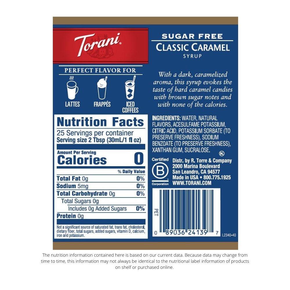 Torani Sugar Free Classic Caramel Flavoring Syrup, Coffee Flavoring, Drink Mix, 25.4 Oz