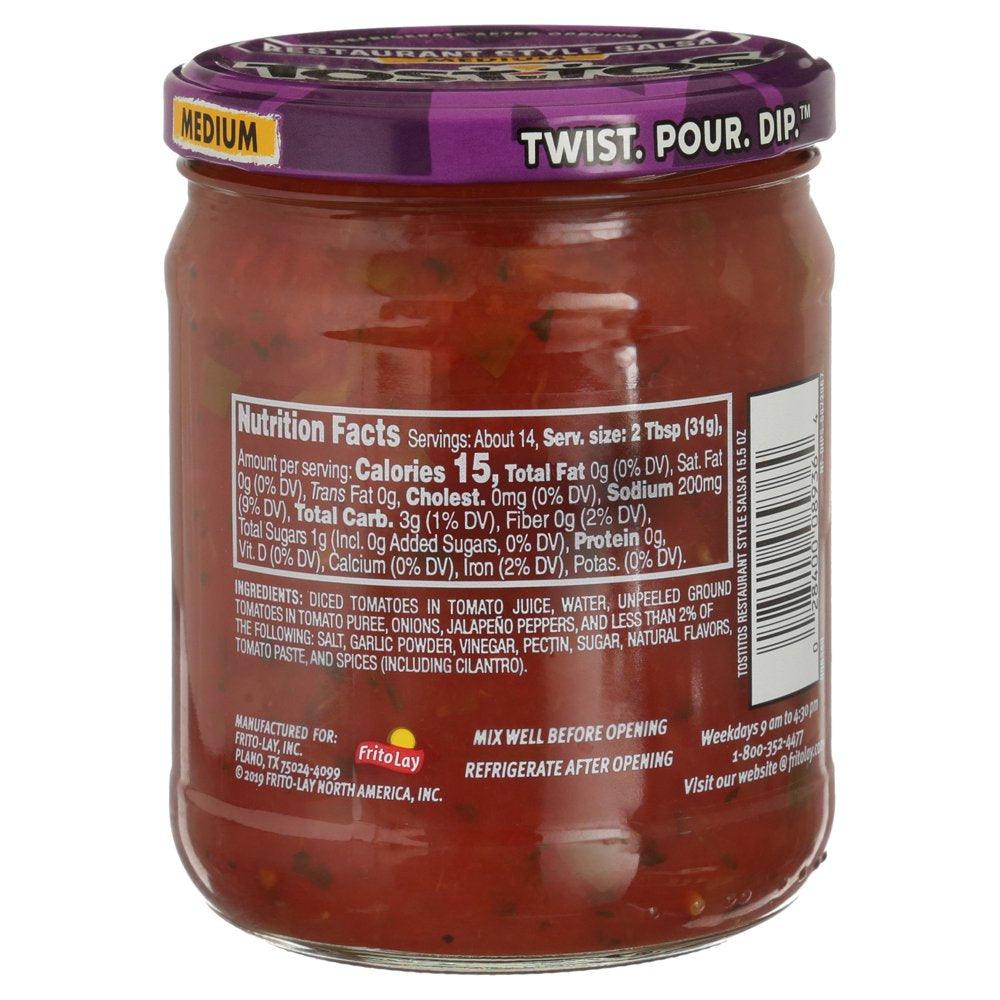 Tostitos Salsa, Medium Restaurant Style Salsa, 15.5 Oz Jar