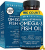 Triple-Strength Omega 3 Fish Oil from Wild Caught Fish - EPA and DHA Supplement, 2000 Mg Omega 3 Fatty Acids per Serving, 180 Softgels