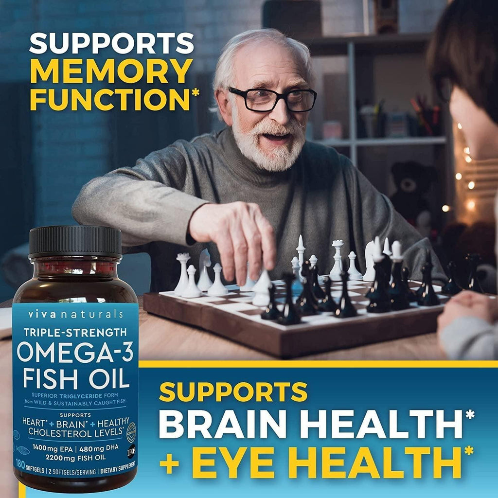 Triple-Strength Omega 3 Fish Oil from Wild Caught Fish - EPA and DHA Supplement, 2000 Mg Omega 3 Fatty Acids per Serving, 180 Softgels