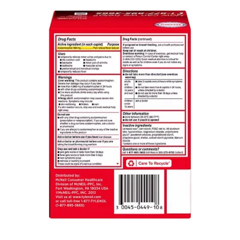 Tylenol Extra Strength Caplets, 500Mg (50 Ct., 2 Pk.)