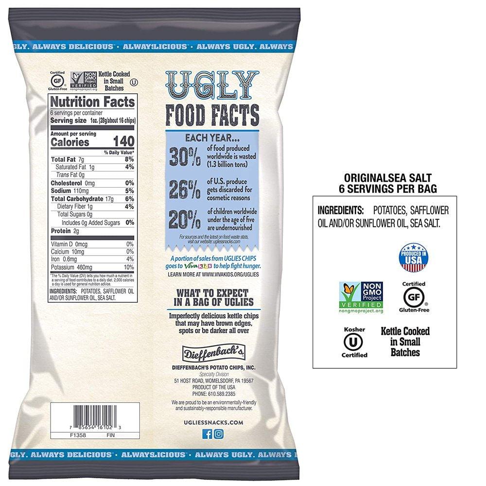 UGLIES Sea Salt Kettle Cooked Potato Chips, Gluten Free Non-Gmo, 4-Pack 6 Oz. Bags