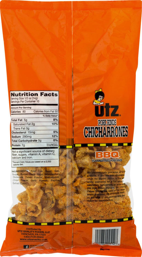 Utz Fried Pork Rinds Chicharrones (BBQ, 6-5 Oz. Bags)