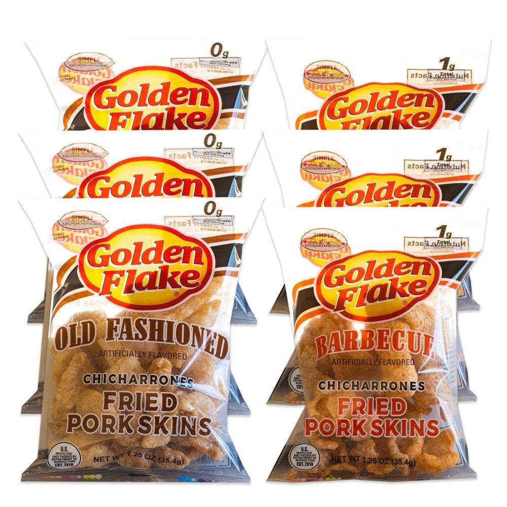 Utz Golden Flake Pork Rinds - Variety Pack - BBQ (3, 1.25Oz Bags) - Old Fashioned (3, 1.25Oz Bags) - Light, Airy, Crispy Chicharrones - 6 Bags