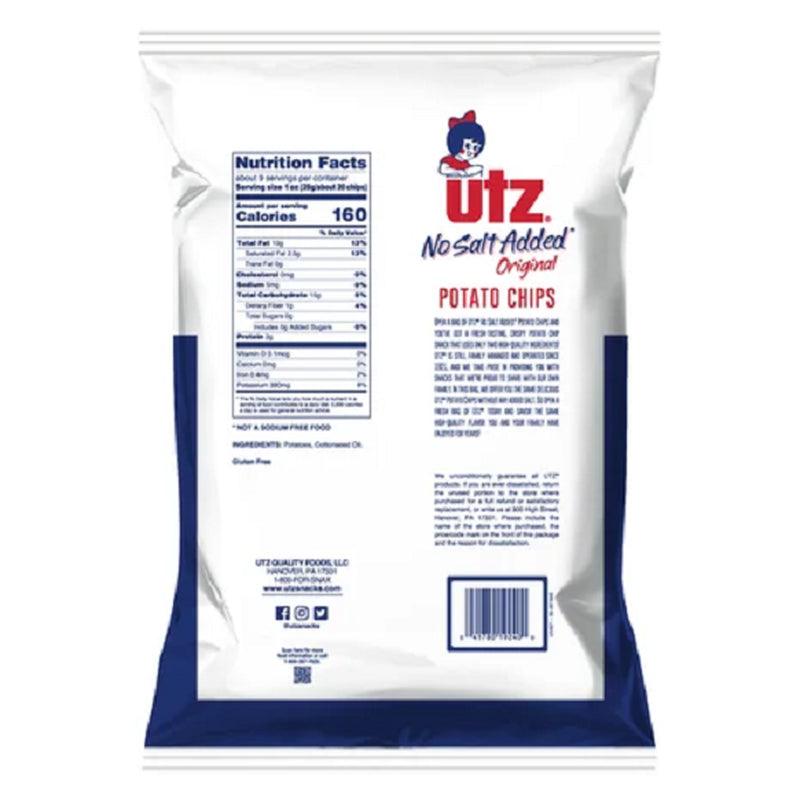 Utz No Salt Added Original Potato Chips, 3-Pack 8.5 Oz. Family Size Bags