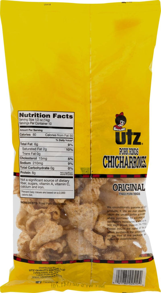 Utz Original Fried Pork Rinds Chicharrones, 12-Pack 5 Oz. Bags