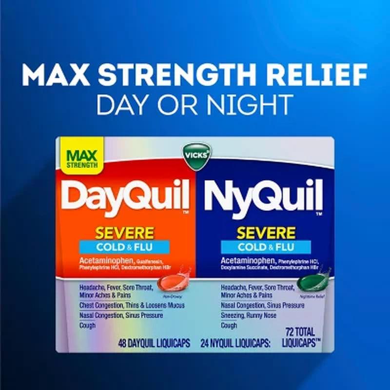 Vicks Dayquil and Nyquil Severe Cough, Cold, & Flu Relief Liquicaps Convenience Pack (72 Ct.)