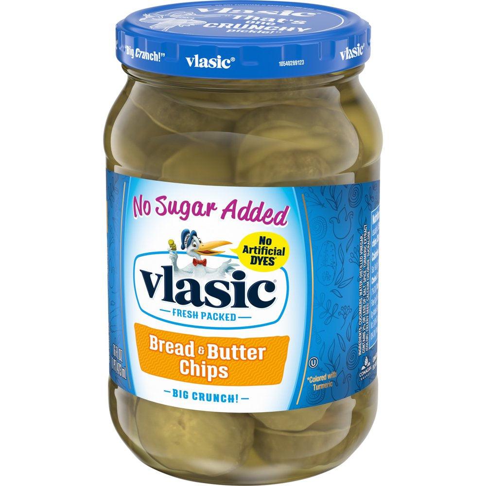 Vlasic Bread and Butter Pickle Chips, No Sugar Added, 16 Oz Jar