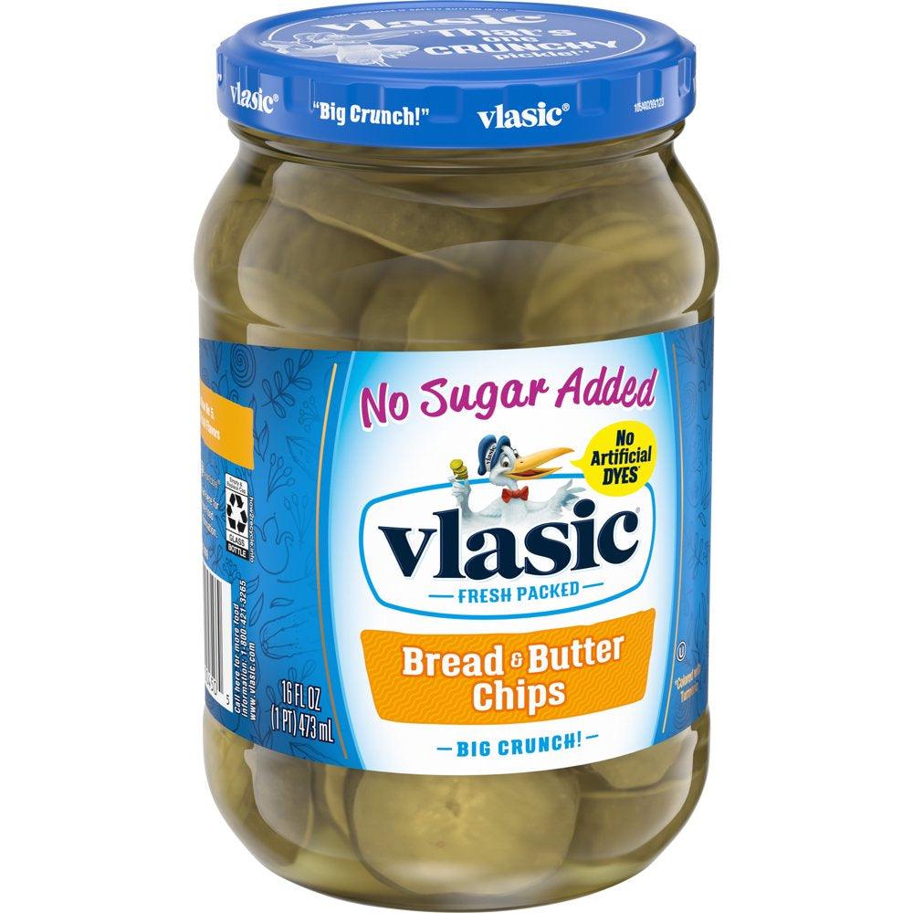 Vlasic Bread and Butter Pickle Chips, No Sugar Added, 16 Oz Jar