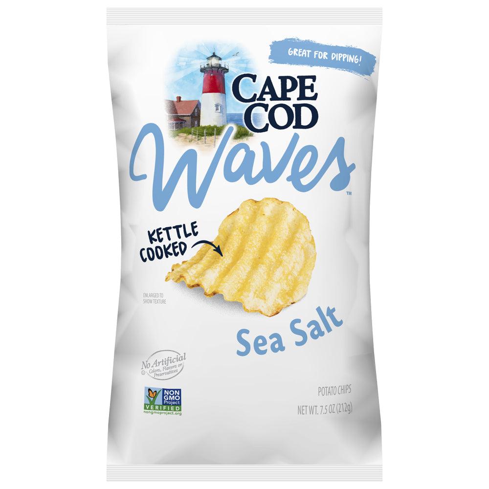 Waves Kettle Cooked Potato Chips, All Natural, 4-Pack 7.5 Oz. Bags (Sea Salt)