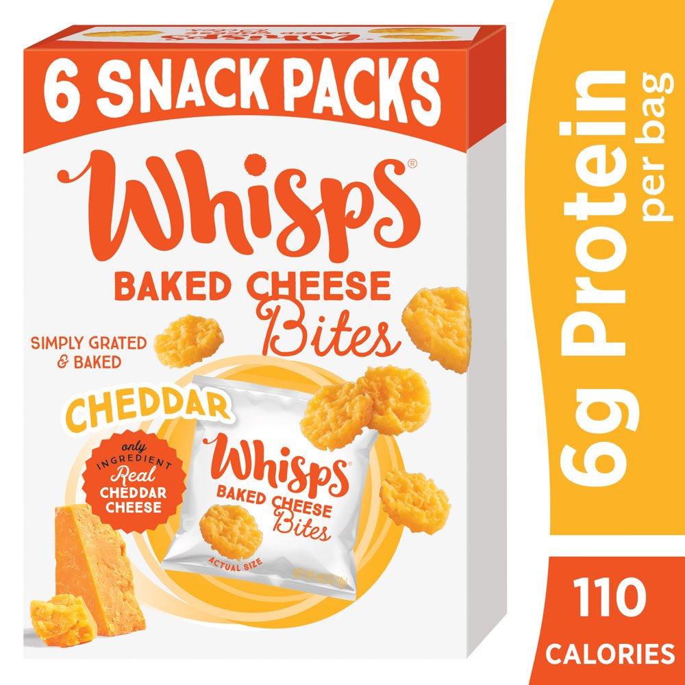 Whisps Cheddar Baked Cheese Bites, 100% Real Cheese Single-Serve Snack, 0.63 Oz, 6 Snack Packs