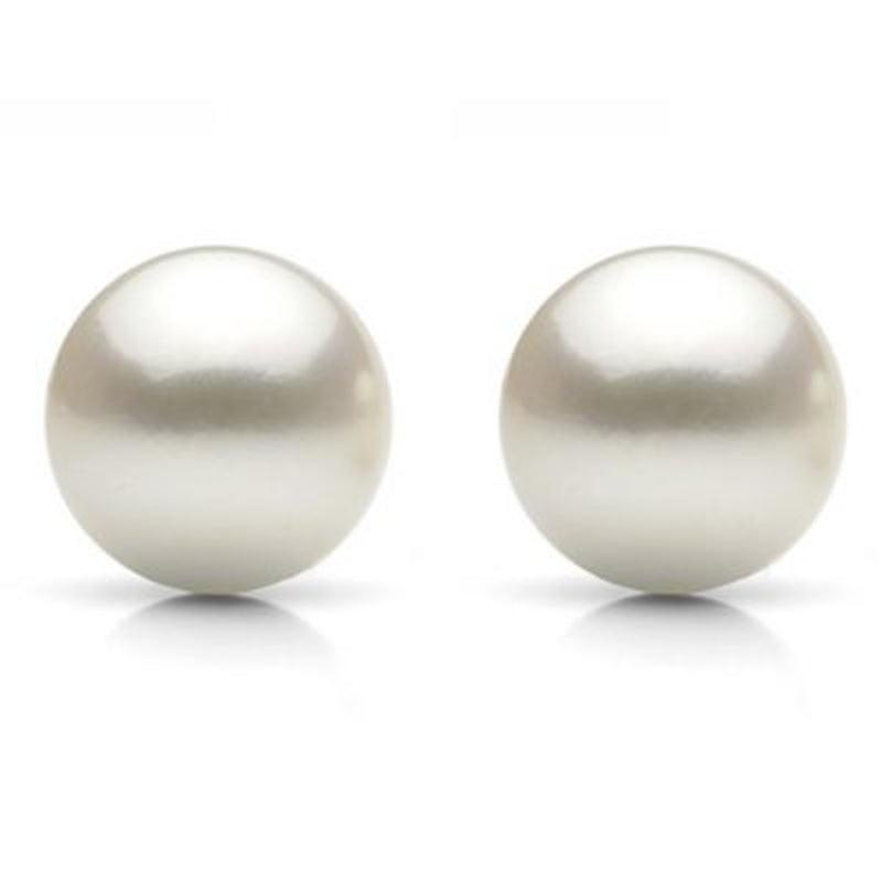 White Grade AAA round Cultured Freshwater Pearl Stud Earring with 14K Yellow Gold Post - Various Pearl Sizes Available