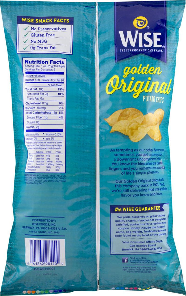 Wise Foods Golden Original Potato Chips, 3-Pack 7.5 Oz. Bags