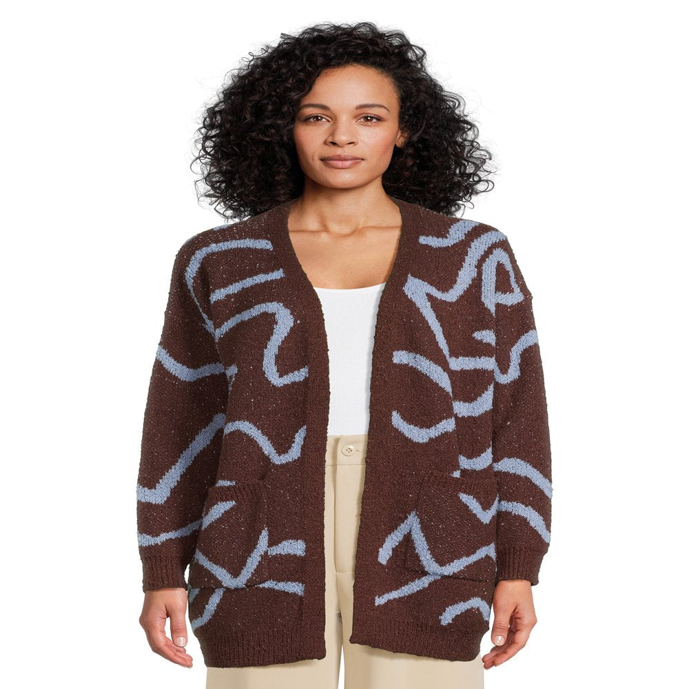 Dreamers by Debut Women&#039;S Open Front Print Cardigan Sweater, Midweight