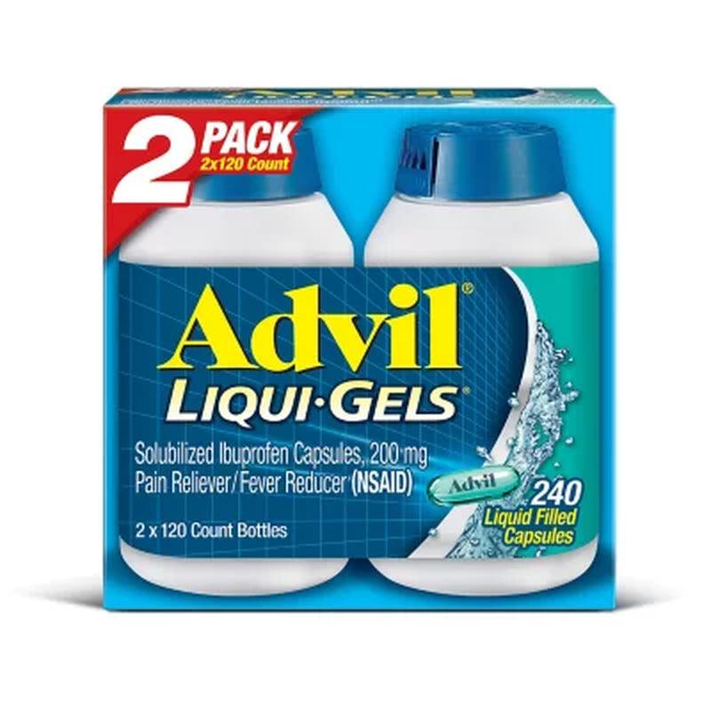 Advil Liqui-Gels Pain Reliever/Fever Reducer Liquid-Filled Capsule, 200Mg Ibuprofen (120 Ct., 2 Pk.)