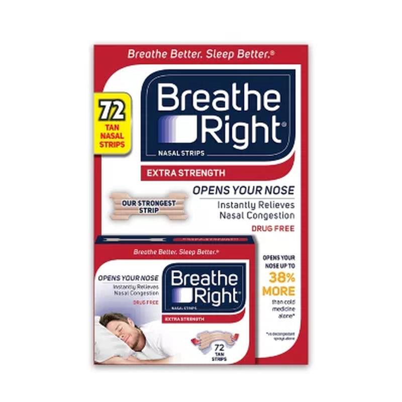 Breathe Right Nasal Strips, Extra Strength Tan, Help Stop Snoring, for Sensitive Skin (72 Ct.)