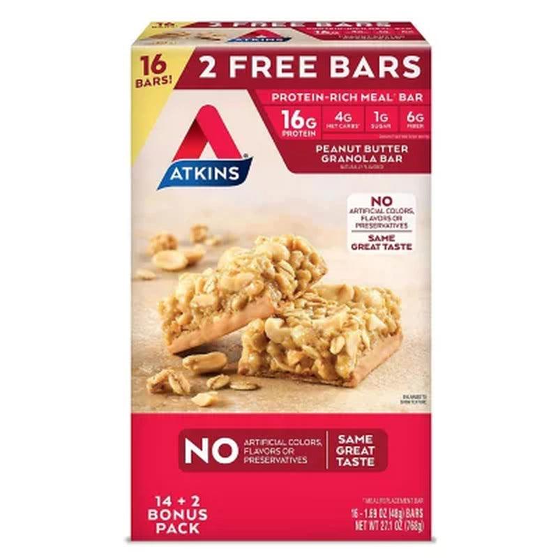 Atkins Protein-Rich Meal Bar, Peanut Butter Granola, Keto Friendly (16 Ct.)