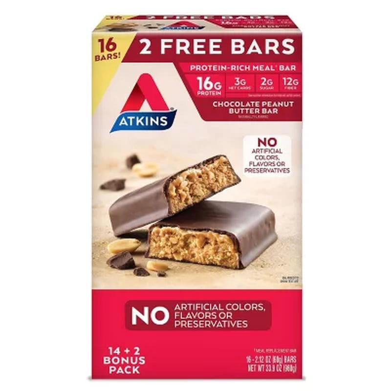 Atkins Protein-Rich Meal Bar, Chocolate Peanut Butter, Keto Friendly (16 Ct.)