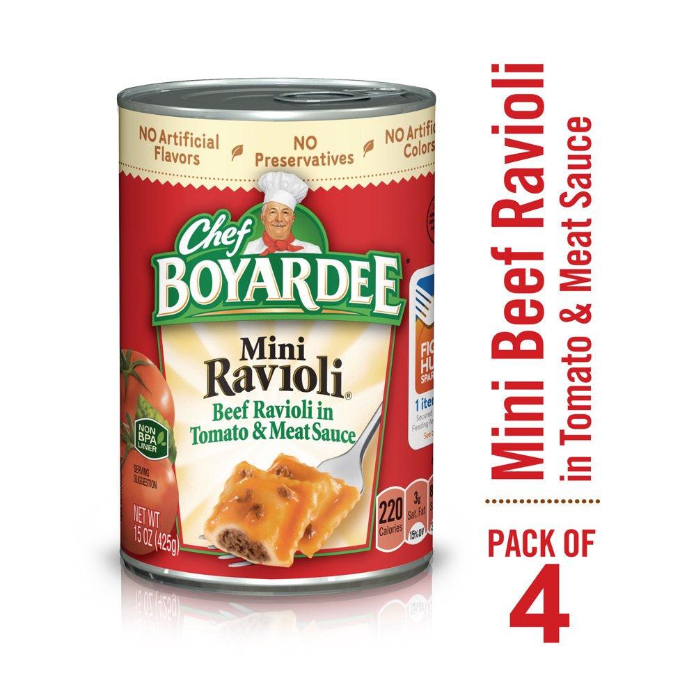 Chef Boyardee Mini Beef Ravioli in Tomato Sauce, Microwave Pasta, 4 Pack, 15 Oz