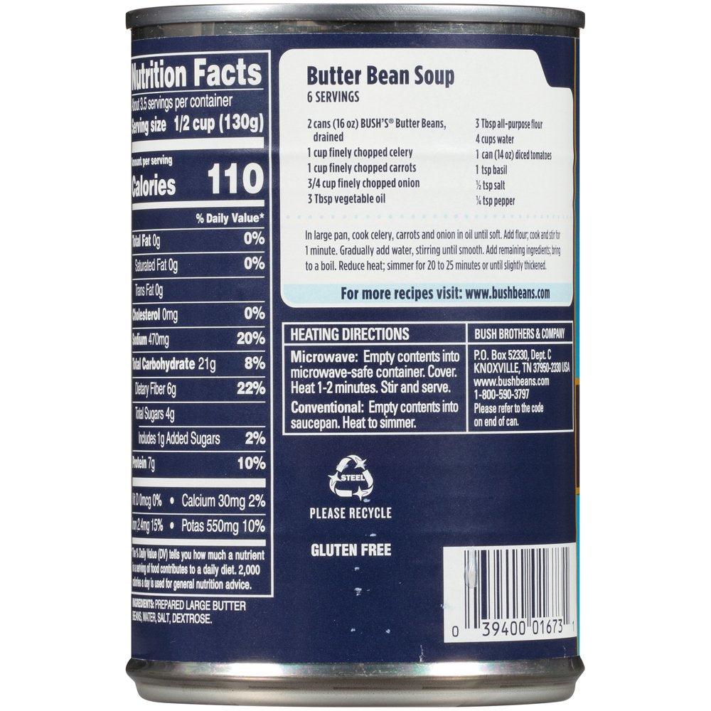 Bush&#039;S Large Butter Beans, Canned Beans, 16 Oz