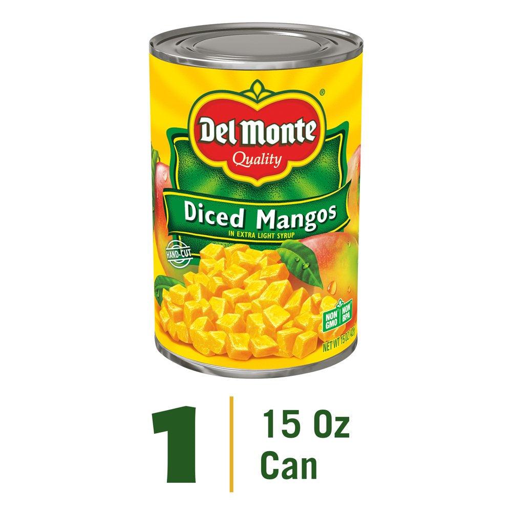 Del Monte Diced Mango, Extra Light Syrup, Canned Fruit, 15 Oz Can