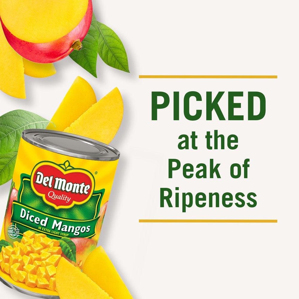 Del Monte Diced Mango, Extra Light Syrup, Canned Fruit, 15 Oz Can