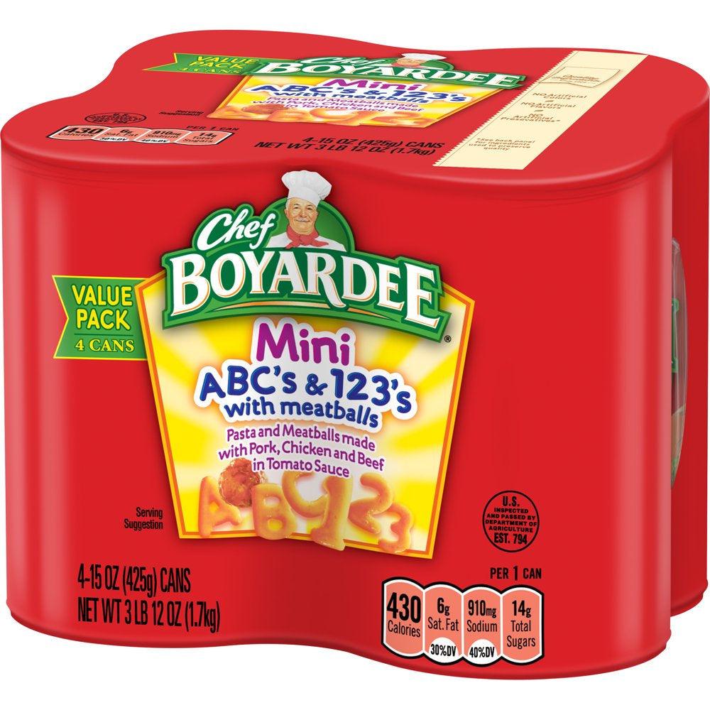 Chef Boyardee Mini Abcs and 123S with Meatballs, 4 Pack, 15 Oz