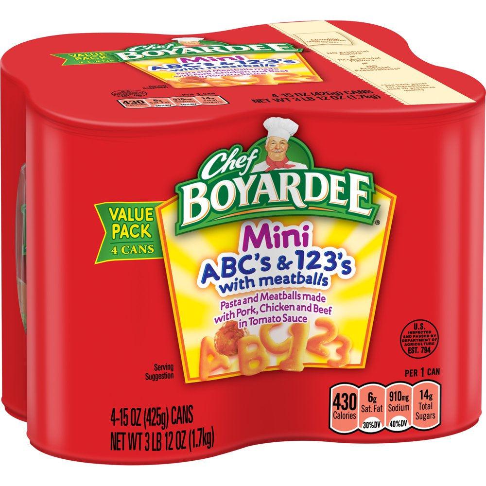 Chef Boyardee Mini Abcs and 123S with Meatballs, 4 Pack, 15 Oz