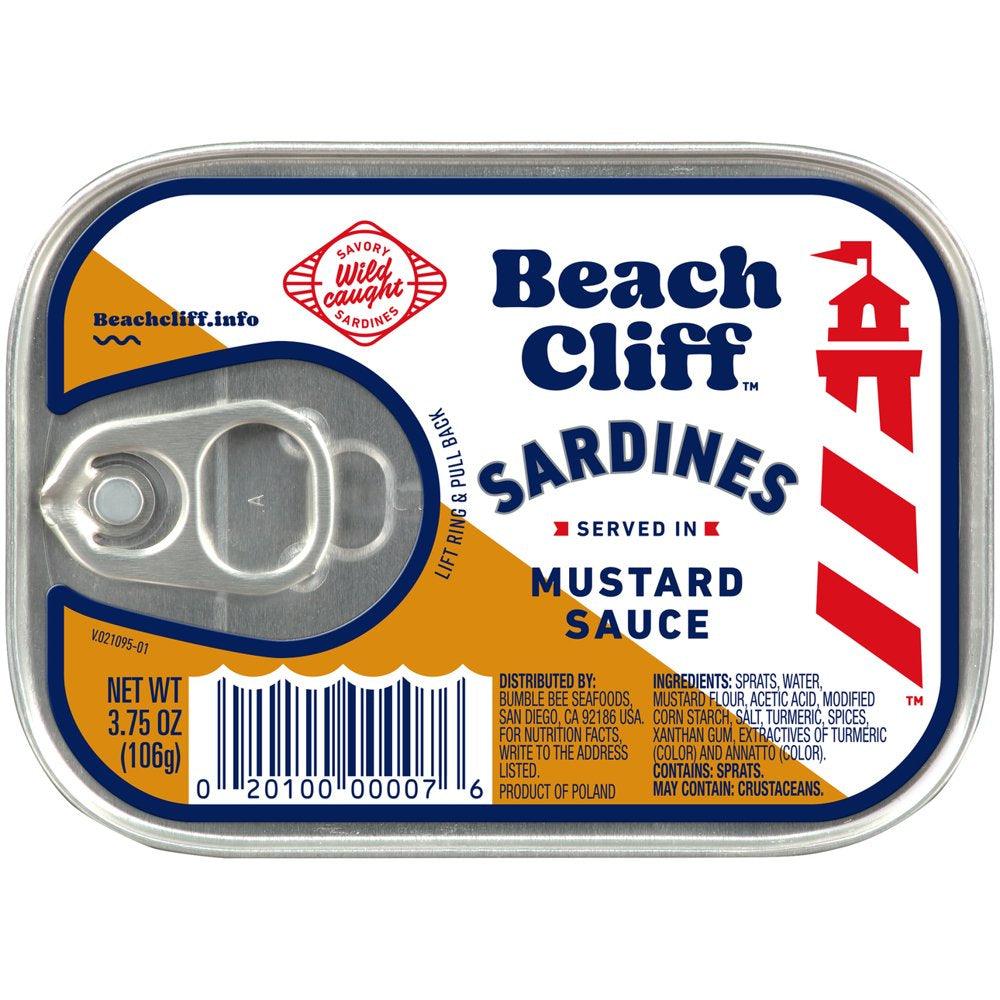 Beach Cliff Sardines in Mustard Sauce, 3.75 Oz Can, Shelf Stable Canned Wild Caught Sardine, High in Protein